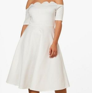 Plus Faye Scallop Off Shoulder Midi Skater Dress